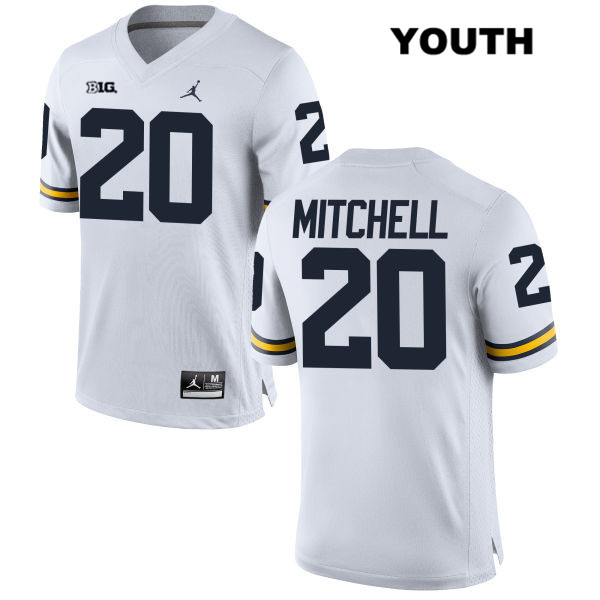 Youth NCAA Michigan Wolverines Matt Mitchell #20 White Jordan Brand Authentic Stitched Football College Jersey TB25P68PV